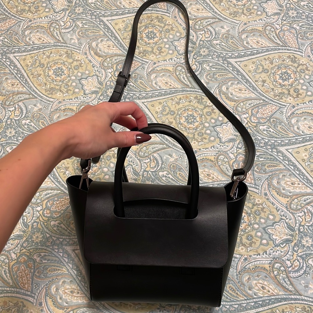 Genuine leather black mini top handle bag
